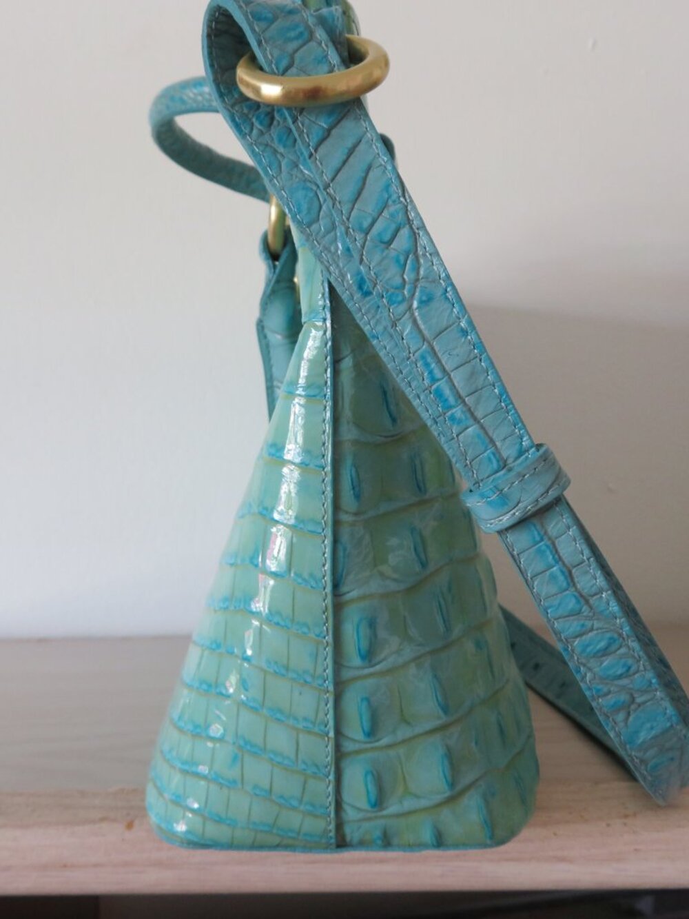 Brahmin Mini Alden Melbourne Turquoise Blue Crocodile Leather Handbag Purse - Picture 4 of 16